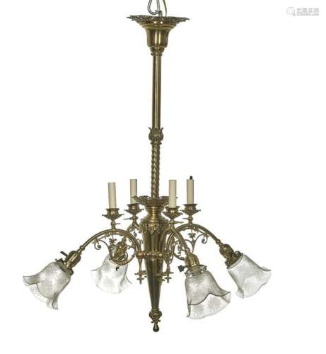 American Late Victorian Brass Chandelier