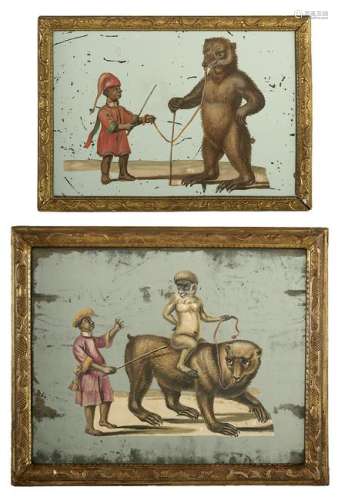 Two Exotic Mirrored Depictions of Animal Trainers