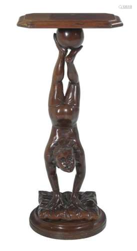 Carved Mahogany Figural Pedestal