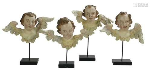 Four Polychrome Winged Angel Heads