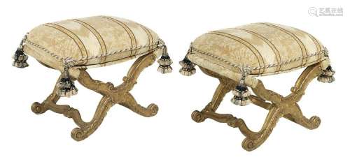 Pair of Italian Rococo-Style Giltwood Stools