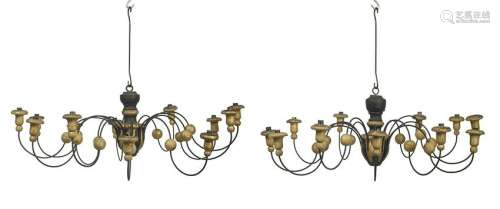 Pair of Parcel-Gilt Wood and Metal Chandeliers