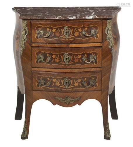 Regence-Style Marquetry-Inlaid Marble-Top Commode