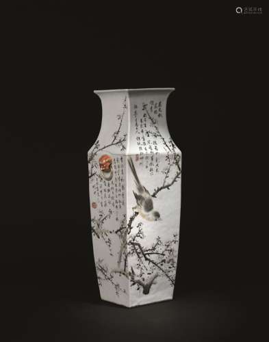 清（1880年） 罗旸谷墨彩喜鹊登梅方瓶