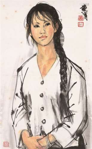 黄胄（1925～1997） 女青年像 镜心 设色纸本