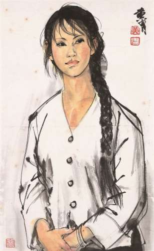 黄胄（1925～1997） 女青年像 镜心 设色纸本