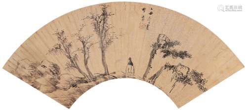 李流芳（1575～1629） 寒林高士 镜心 水墨泥金
