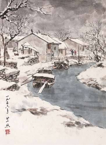 魏紫熙（1915～2002） 春雪 镜心框 设色纸本