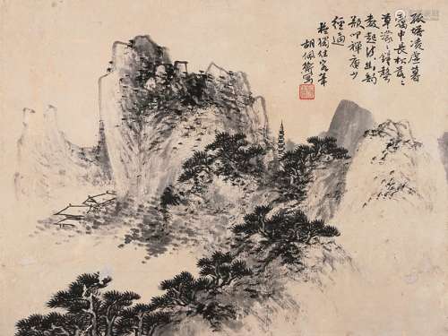 胡佩衡（1892～1962） 孤塔凌烟 镜心 水墨纸本