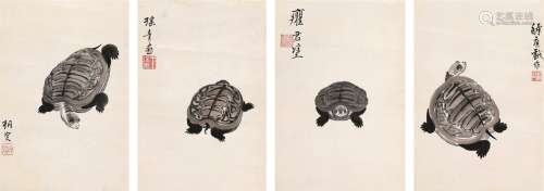 王瑶卿（1881～1954） 神龟 四屏立轴 水墨纸本
