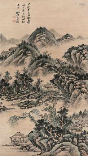 王学浩（1754～1832） 春山溪亭 立轴 设色纸本