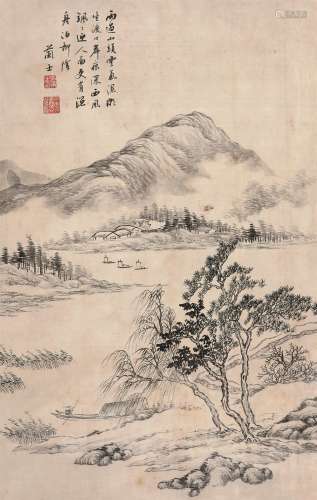 方熏（1736～1799）（款） 云溪渔舟 立轴 水墨绢本