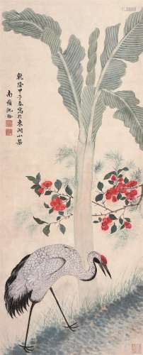 沈铨（1682～1760）（款） 仙鹤芭蕉 立轴 设色纸本