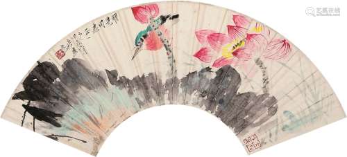 唐云（1910～1993） 荷花翠鸟 镜心 设色纸本
