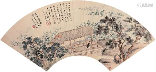 苏曼殊（1884～1918） 莲塘书榭图 镜心 设色纸本