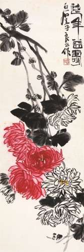齐良巳（1923～1988） 延年益寿 立轴 设色纸本