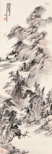 萧俊贤（1865～1949） 瀑布杉松图 立轴 设色纸本