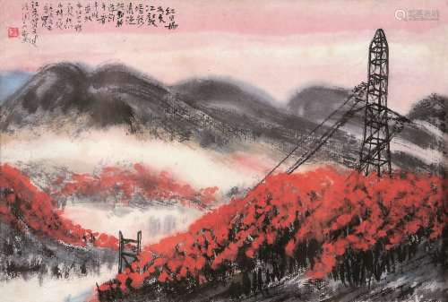 贺天健（1891～1977） 江声塔影 镜心 设色纸本
