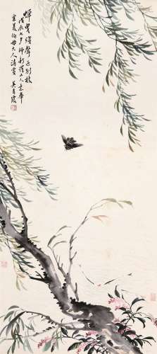 吴青霞（1910～2008） 柳树鸣蝉 立轴 设色纸本