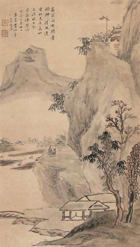 胡义赞（1831～1902） 高岗闲坐 立轴 设色纸本