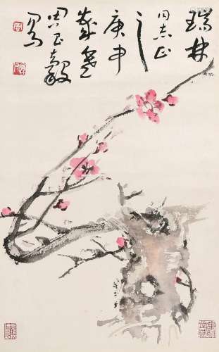 周昌谷（1929～1986） 桃花片 镜心 设色纸本