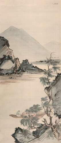 汤定之（1878～1948） 秋山待渡图 立轴 设色绢本