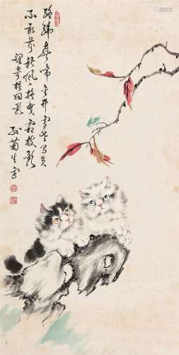 孙菊生（1913～2018） 双猫图 立轴 设色纸本