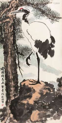 胡絜青（1905～2001） 松鹤长寿 立轴 设色纸本