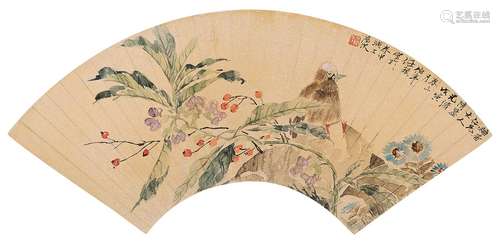 任伯年（1840～1896） 花鸟扇面 镜心 设色纸本