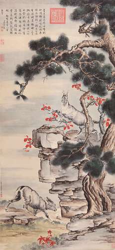 郎世宁（1688～1766）（款） 瑞兽图 立轴 设色绢本