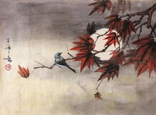 黄幻吾（1906～1985） 枫叶小鸟 镜心 设色纸本