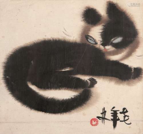 韩美林（b.1936） 猫 镜心 设色纸本