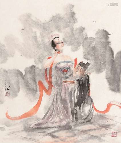 傅小石（1932～2016） 贵妃醉酒 立轴 设色纸本