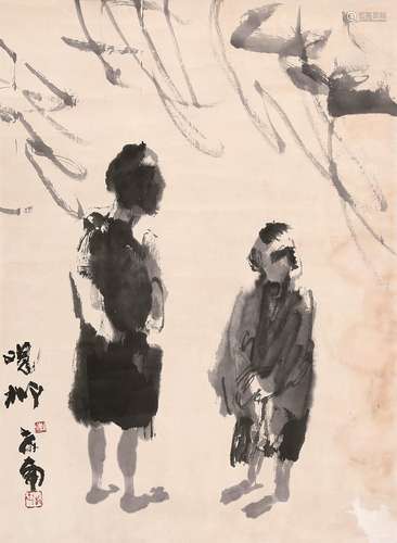 李世南（b.1940） 观柳 立轴 水墨纸本