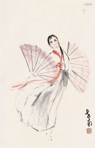 李世南（b.1940） 朝鲜舞女 立轴 设色纸本