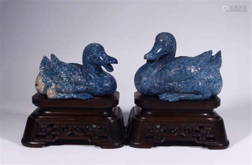 PAIR OF CHINESE LAPIS DUCK TABLE ITEM
