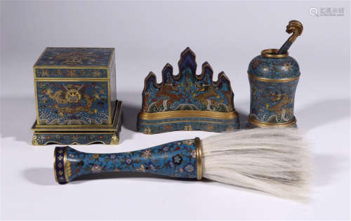 FOUR CHINESE CLOISONNE DRAGON SCHOLAR'S OBJECTS