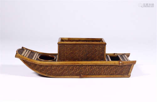 CHINESE BAMBOO WEAVEN BOAT SHAPED WATER POT