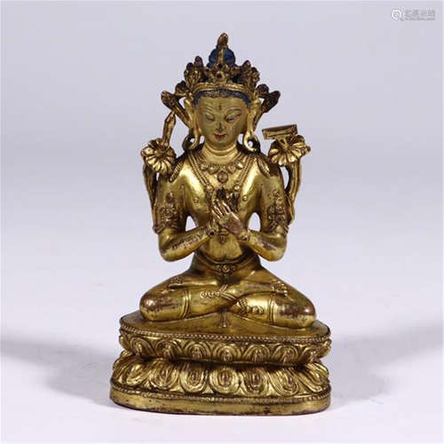 TIBETAN GILT BRONZE SEATED TARA