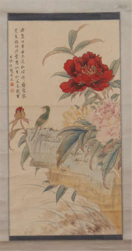 CHINESE SCROLL PAINTING OF BIRD AND FLOWER