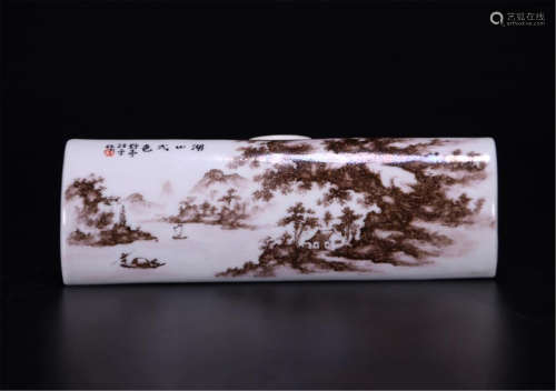CHINESE PORCELAIN INK PAINTED RIVER VIEWS ARM REST