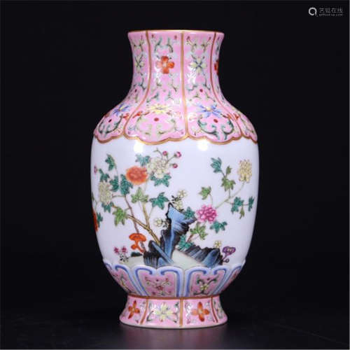 CHINESE PORCELAIN FAMILLE ROSE FLOWER VASE