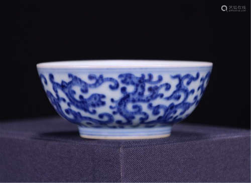 CHINESE PORCELAIN BLUE AND WHITE DRAGON BOWL