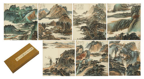 TWEENTY-FIVE PAGES OF CHINESE ALBUM PAINTING OF MOUNTAIN VIEWS