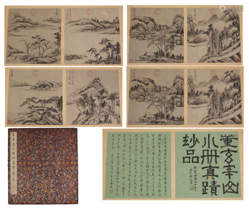 TEN PAGES OF CHINESE SCROLL ALBUM PAINTING OF MOUNTAIN VIEWS WITH CALLIGRAPHY