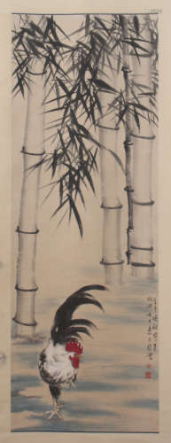 CHINESE SCROLL PAINTING OF ROOSTER IN BAMBOO