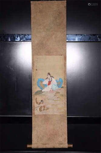 CHINESE SCROLL PAINTING OF GUANYIN AND DRAGON