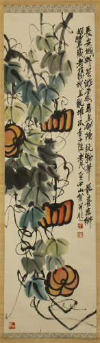 CHINESE SCROLL PAINTING OF PUMPKIN