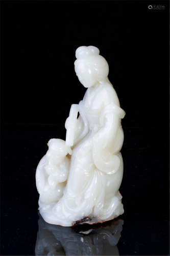 CHINESE WHITE JADE SEATED BEAUTY TABLE ITEM