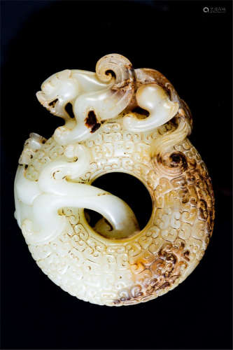 CHINESE ANCIENT JADE DRAGON BI PLAQUE